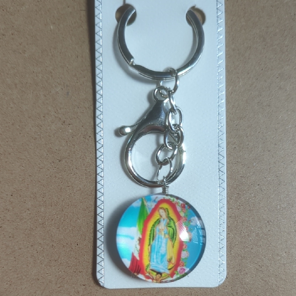 Silver Keychain with Religious Medallion
